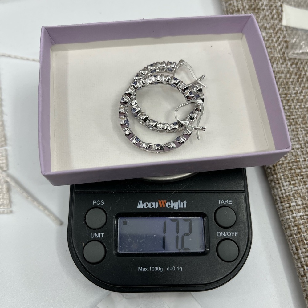 Bella Luce 925 Sterling Silver Tanzanite CZ Diamond Inside Out Hoop Earrings - Picture 16 of 16